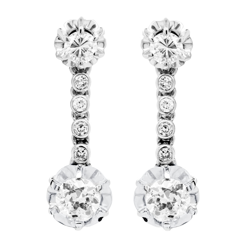 Vintage Diamond Platinum Linear Drop Earrings, circa 1950's