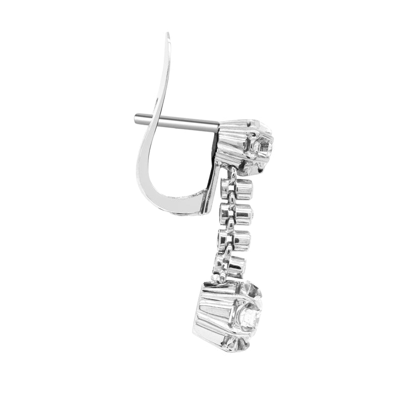 Vintage Diamond Platinum Linear Drop Earrings, circa 1950's