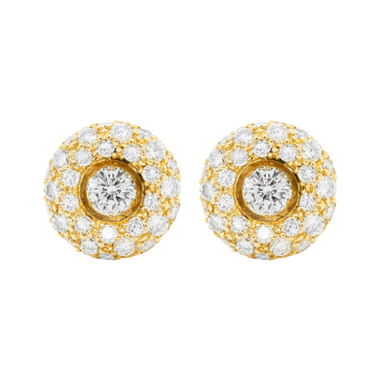 Diamond 18 Carat Yellow Gold Round Cluster Stud Earrings