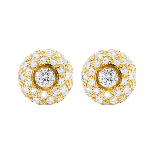 Diamond 18 Carat Yellow Gold Round Cluster Stud Earrings