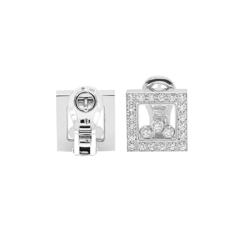 Chopard 18 Carat White Gold Square Happy Diamonds Stud Earrings