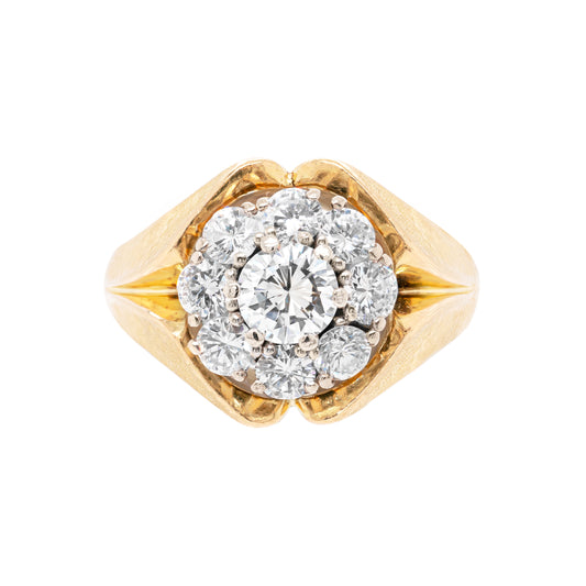 Vintage Diamond 18 Carat Yellow Gold Cluster Ring