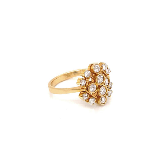 Vintage Diamond and 18 Carat Yellow Gold Abstract Cluster Dress Ring