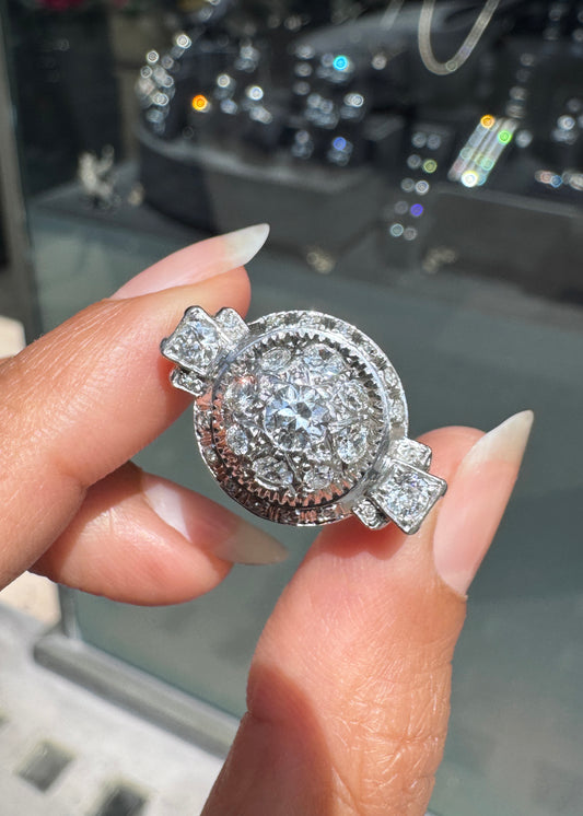 Vintage Semi-Old Cut Diamond and Platinum Chunky Dome Cocktail Ring, c.1940s