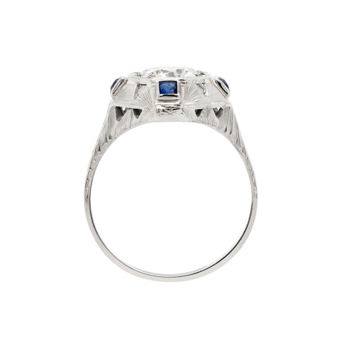 1.14 Carat Diamond 18 Carat White Gold Deco Target Engagement Ring, Circa 1930's