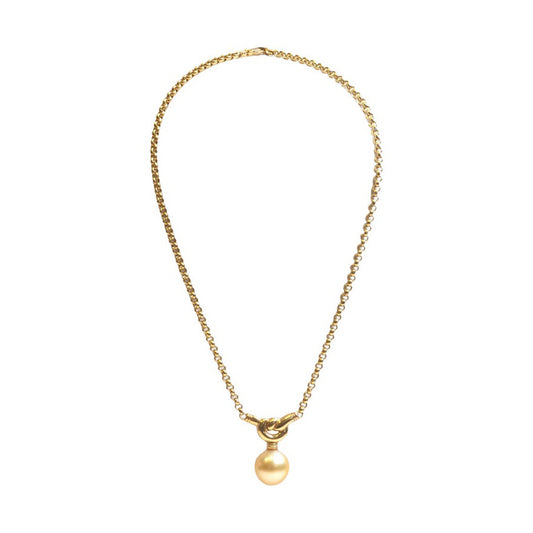 Golden Cultured Pearl and 18 Carat Yellow Gold Love Knot Pendant Necklace
