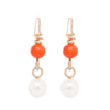 Coral, Pearl and Diamond 18 Carat Rose Gold Dangle Earrings
