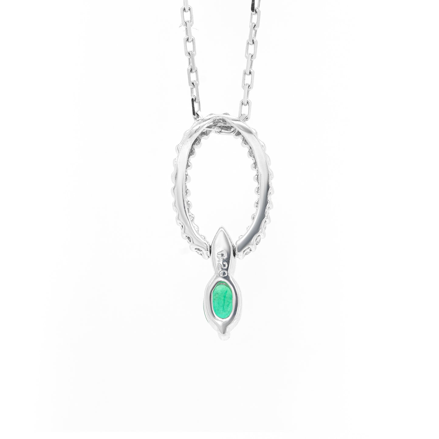 0.20ct Diamond and Emerald 18 Carat White Gold Oval Pendant