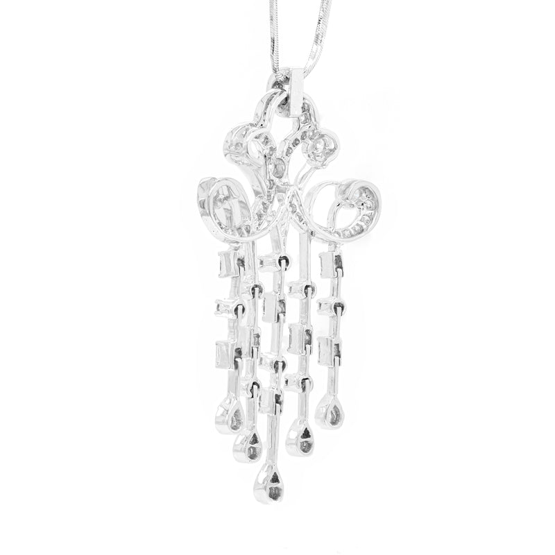 Baguette & Brilliant Cut Diamond 18 Carat White Gold Cascade Chandelier Pendant