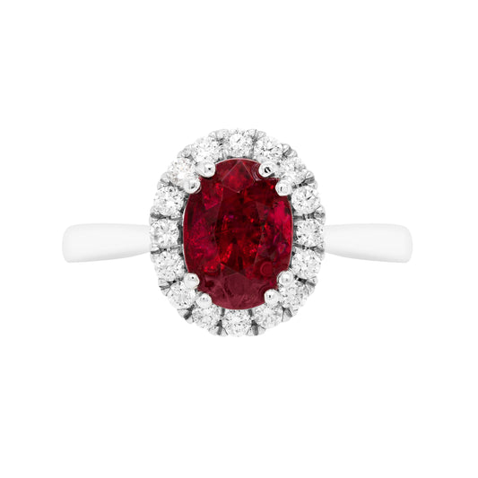 1.99 Carat Ruby and Diamond Platinum Cluster Engagement Ring