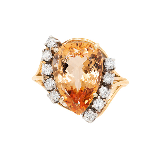 Pear Shape Imperial Topaz and Diamond 18 Carat White & Yellow Gold Cocktail Ring
