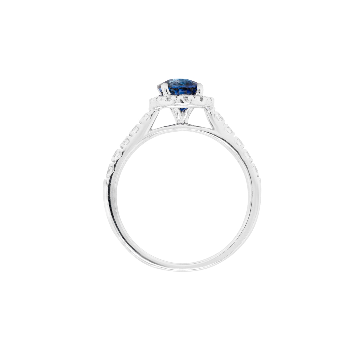 1.20ct Blue Sapphire and Diamond 18 Carat White Gold Halo Engagement Ring