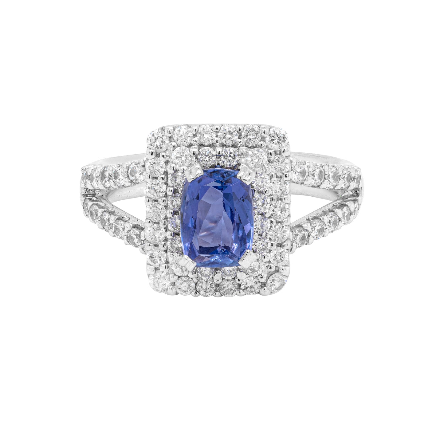 1.13ct Tanzanite 18 Carat White Gold Diamond Cluster Engagement Ring