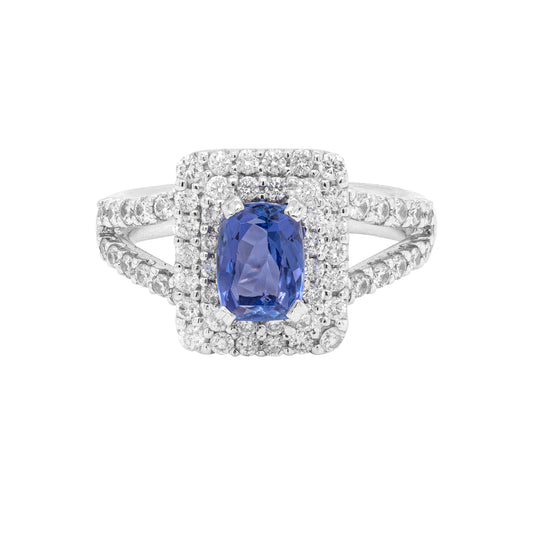 1.13ct Tanzanite 18 Carat White Gold Diamond Cluster Engagement Ring