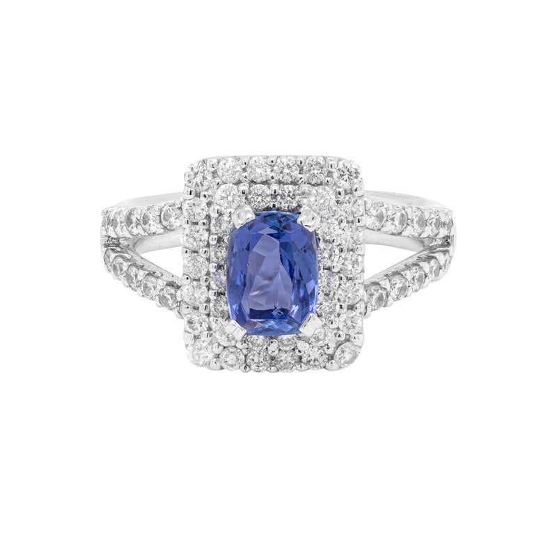 1.13ct Tanzanite 18 Carat White Gold Diamond Cluster Engagement Ring