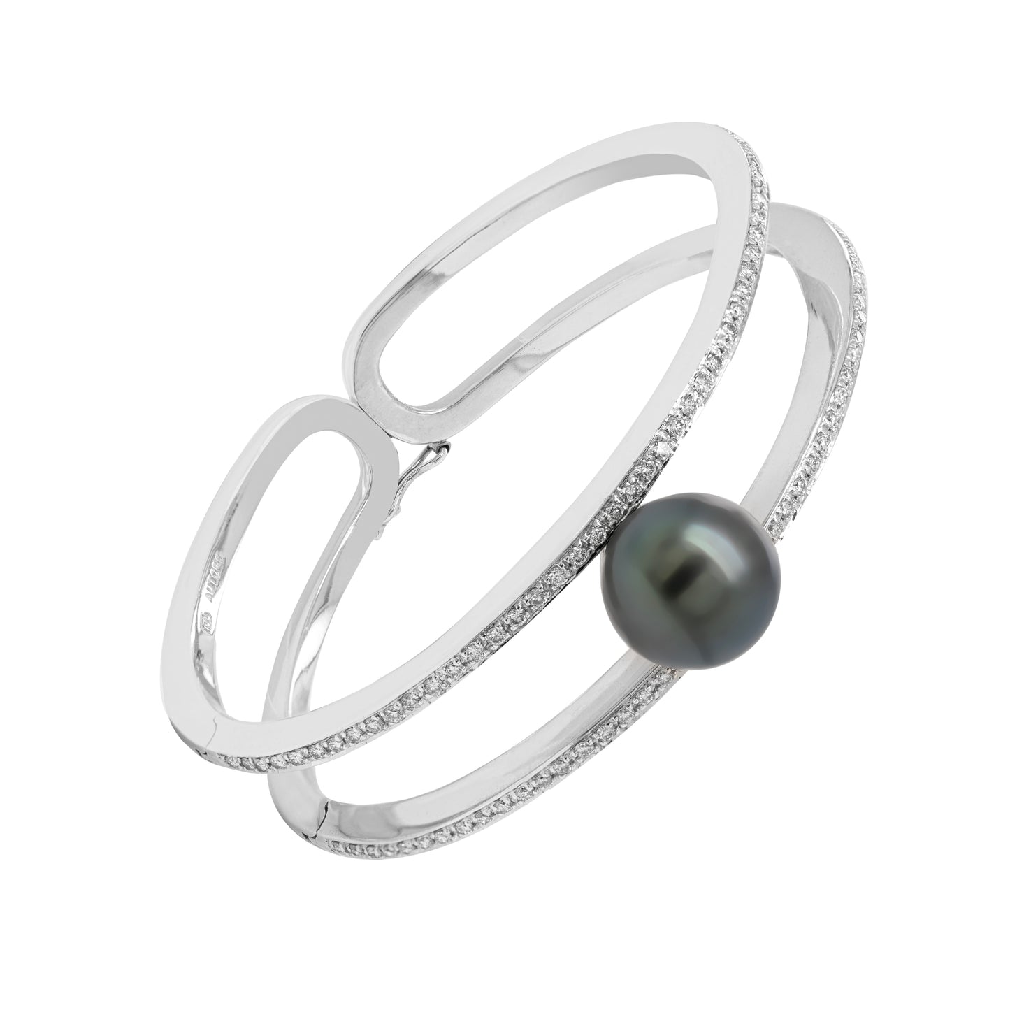 Autore Black South Sea Pearl and Diamond 18 Carat White Gold Two-Row Bangle