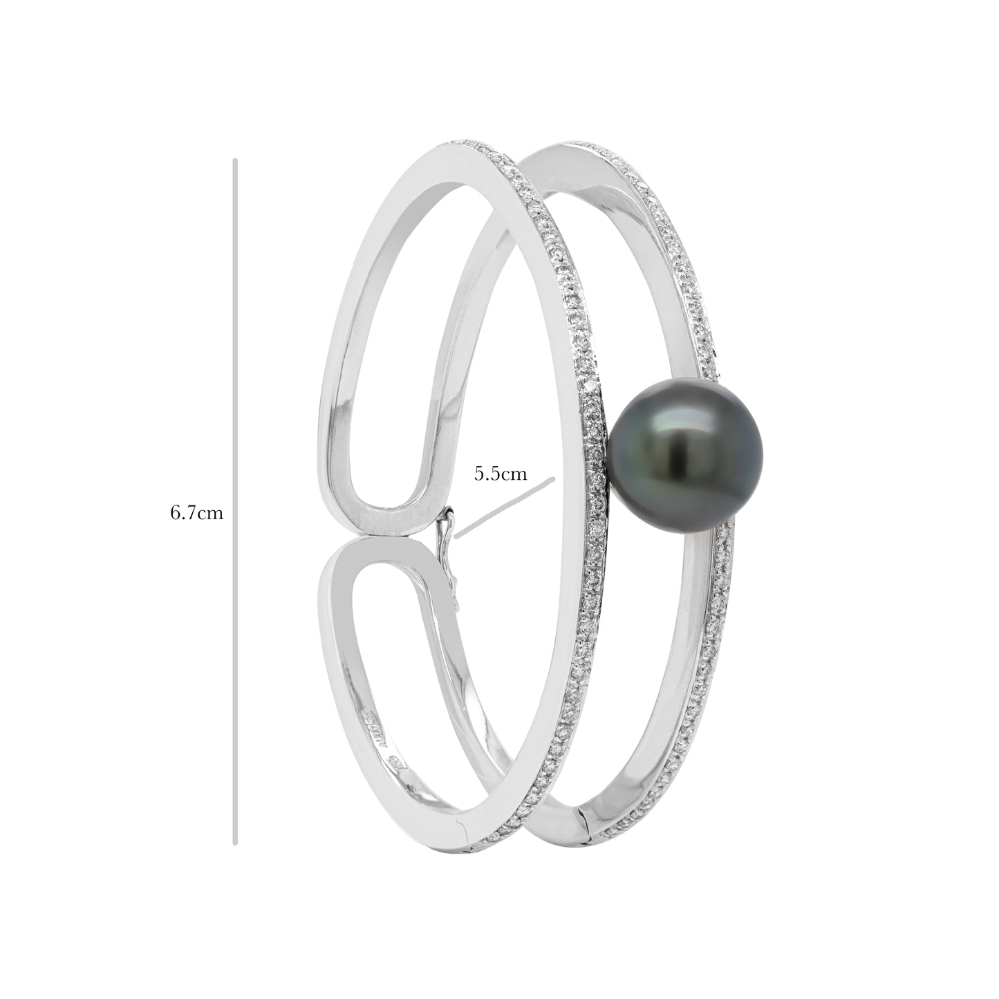 Autore Black South Sea Pearl and Diamond 18 Carat White Gold Two-Row Bangle