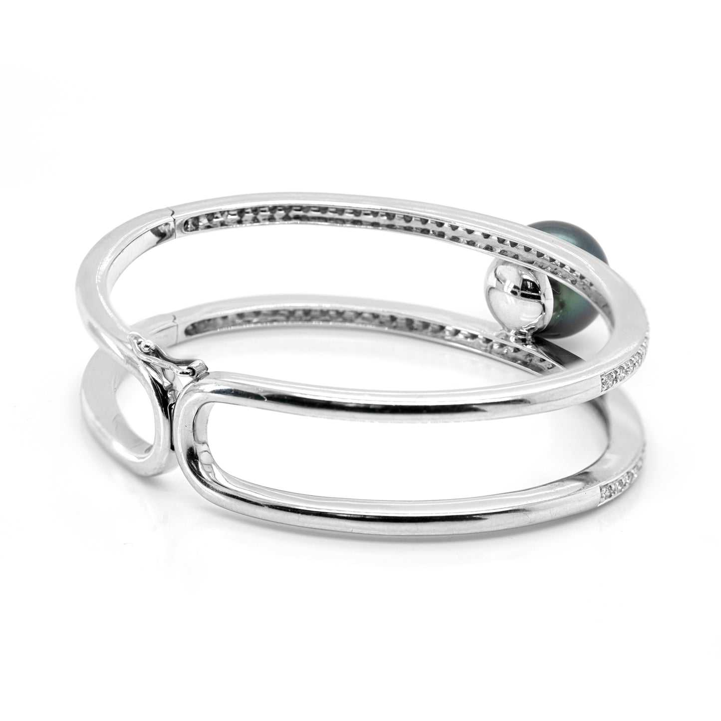 Autore Black South Sea Pearl and Diamond 18 Carat White Gold Two-Row Bangle
