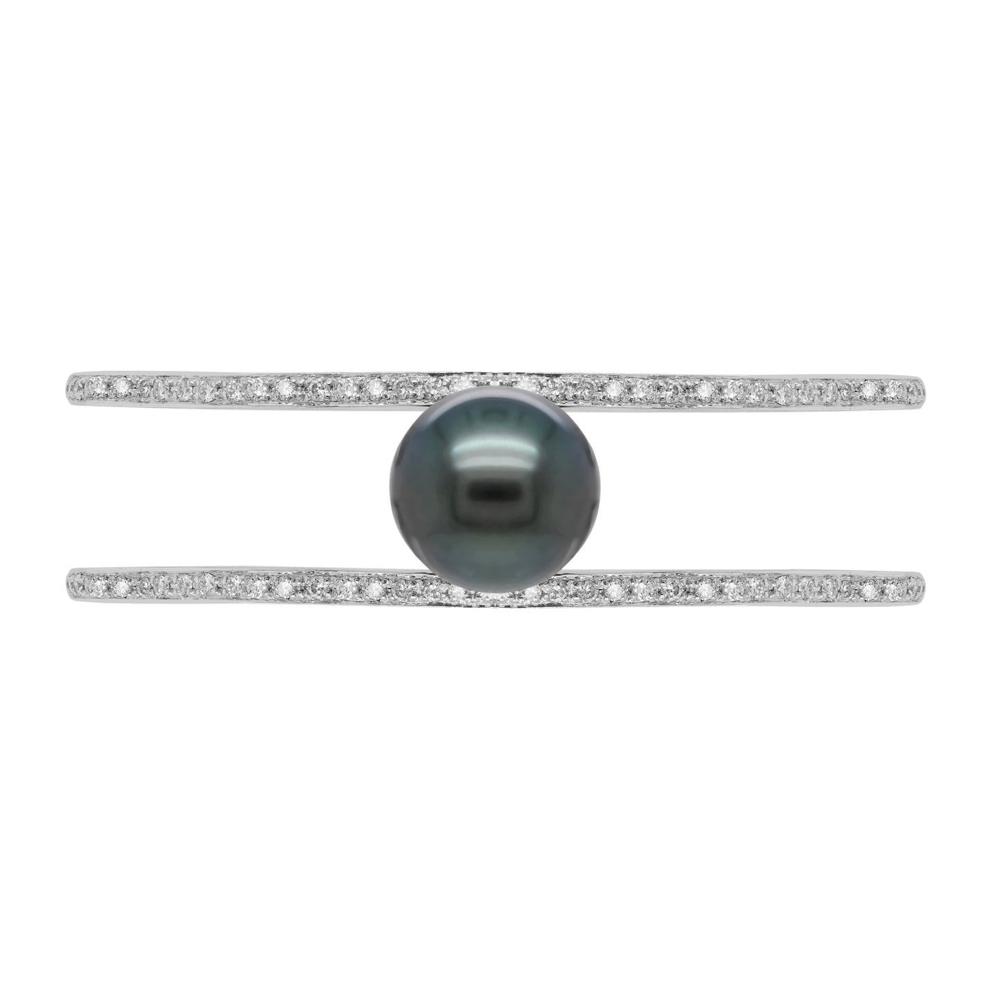 Autore Black South Sea Pearl and Diamond 18 Carat White Gold Two-Row Bangle