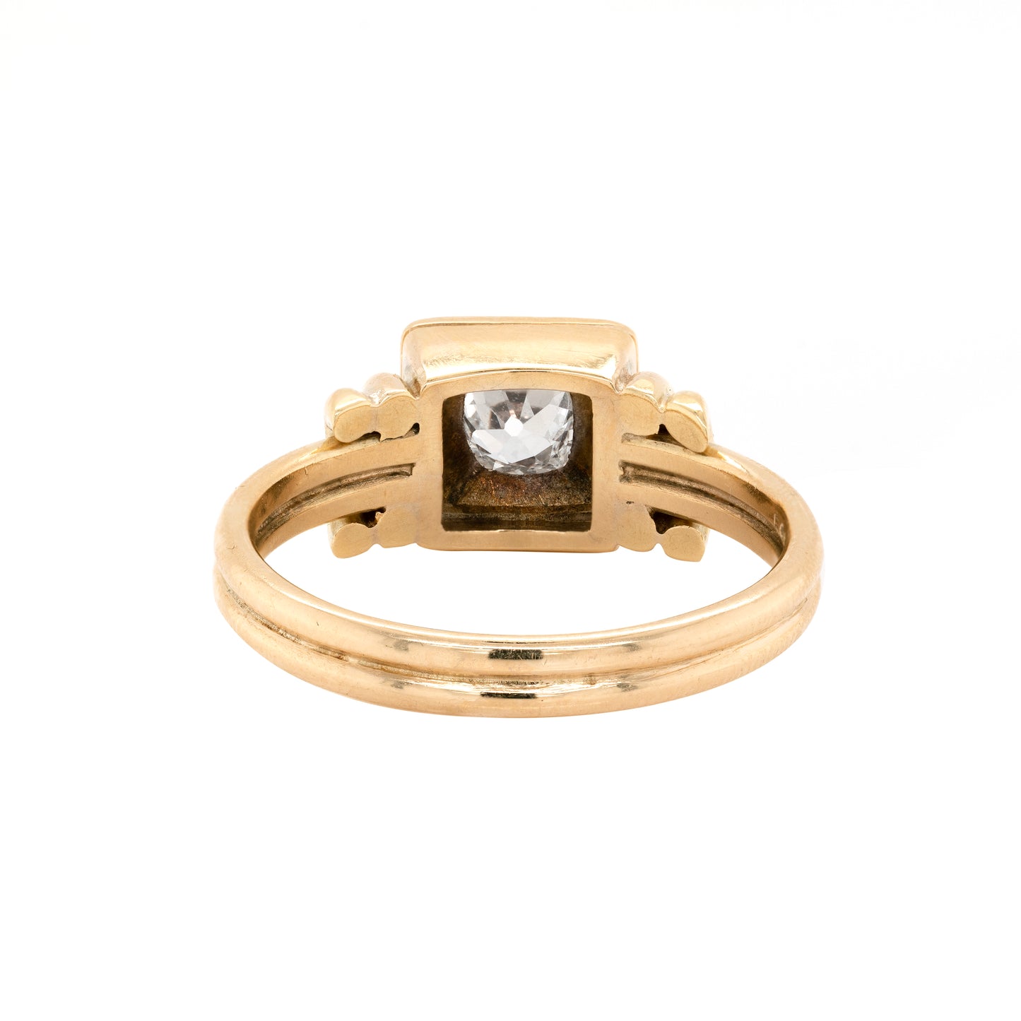 Vintage Old Cut Diamond 14 Carat Gold Box Set Engagement Ring
