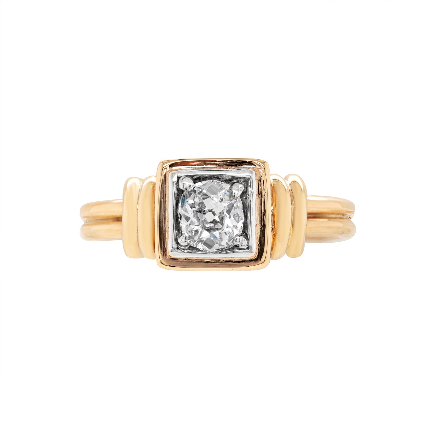 Vintage Old Cut Diamond 14 Carat Gold Box Set Engagement Ring