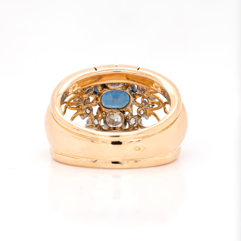 1.49ct Natural Unheated Blue Sapphire & Diamond 18K Gold Dress Ring, c.1940s
