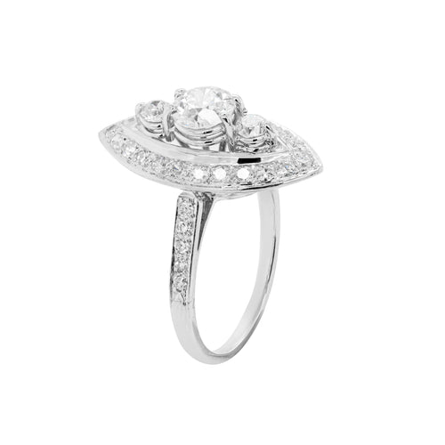 Old Cut Diamond Marquise Shaped Platinum Dress Ring