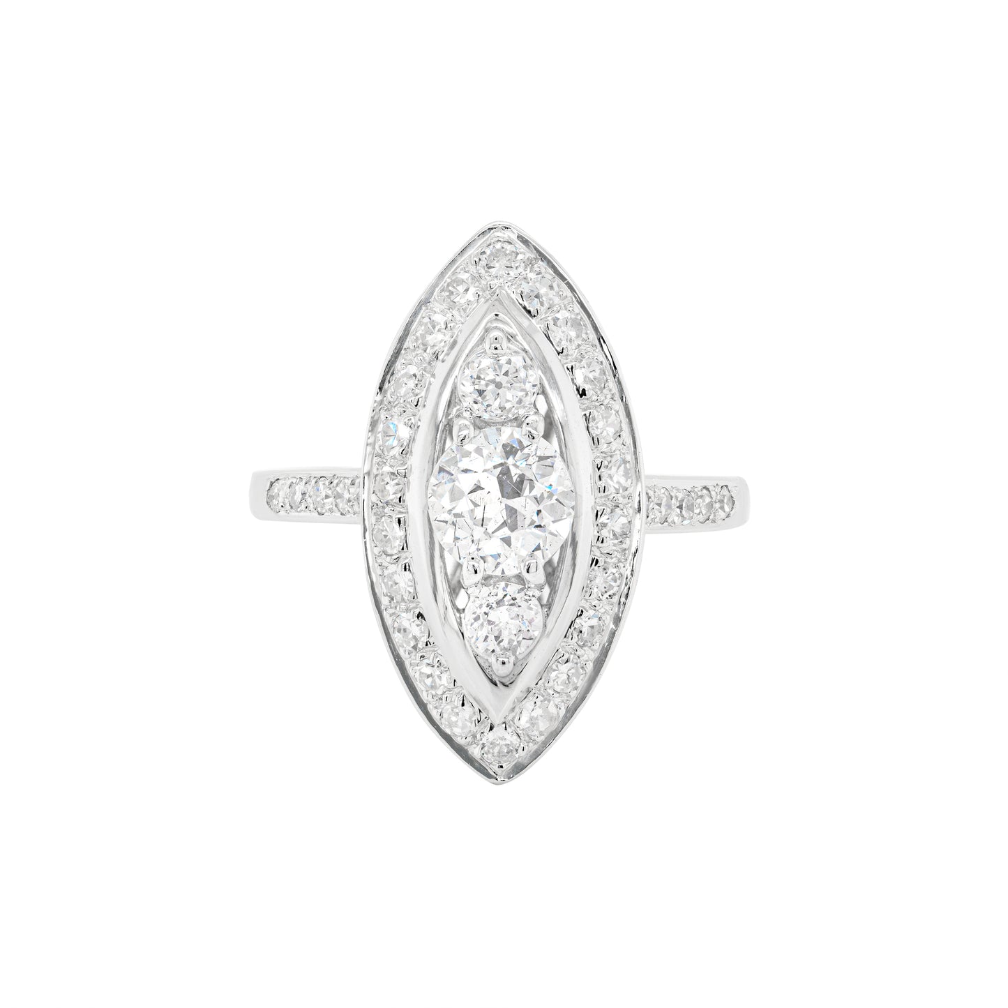 Old Cut Diamond Marquise Shaped Platinum Dress Ring