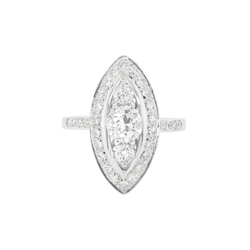 Old Cut Diamond Marquise Shaped Platinum Dress Ring