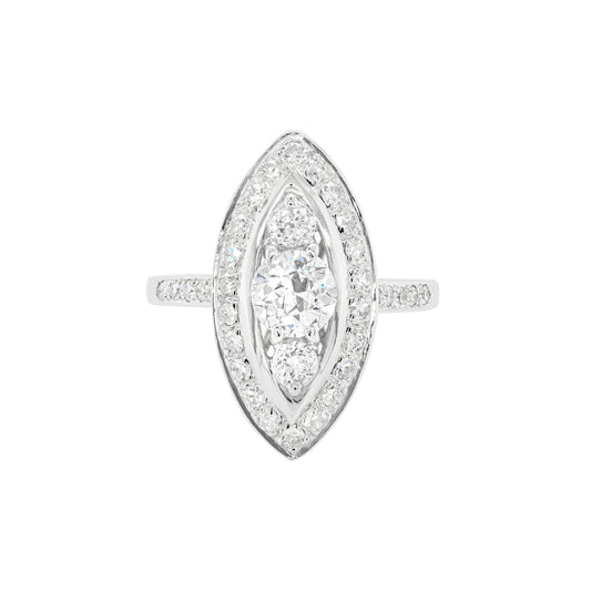 Old Cut Diamond Marquise Shaped Platinum Dress Ring