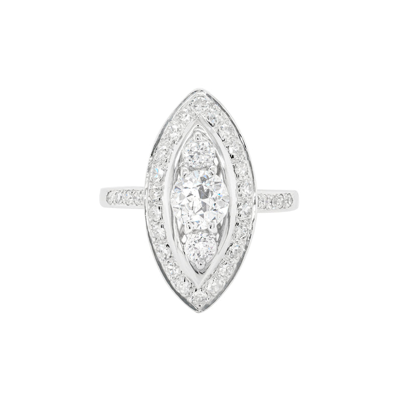 Old Cut Diamond Marquise Shaped Platinum Dress Ring
