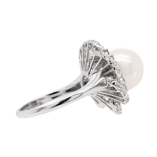 South Sea Pearl and Diamond 18 Carat White Gold Ballerina Cluster Ring