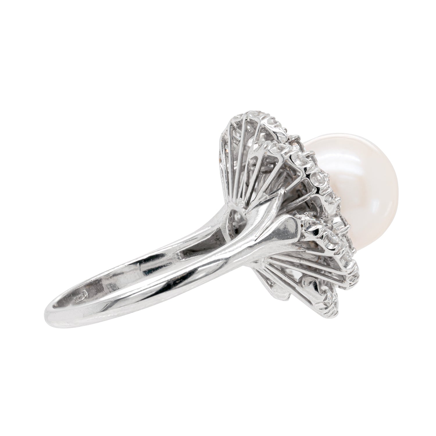 South Sea Pearl and Diamond 18 Carat White Gold Ballerina Cluster Ring