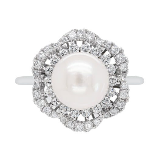 South Sea Pearl and Diamond 18 Carat White Gold Ballerina Cluster Ring