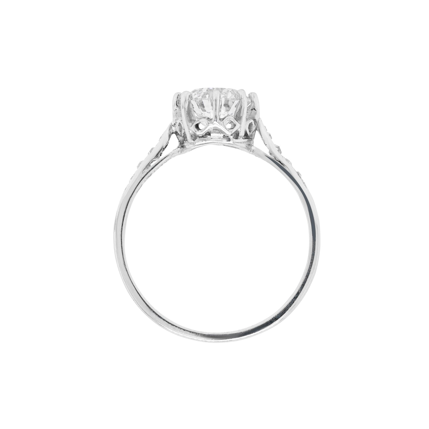 Vintage 1.37 Carat Old Cut Diamond Platinum Engagement Ring, circa 1950s