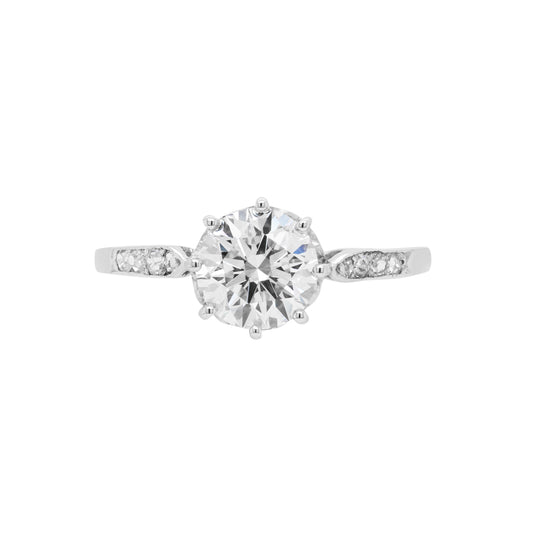 Vintage 1.37 Carat Old Cut Diamond Platinum Engagement Ring, circa 1950s