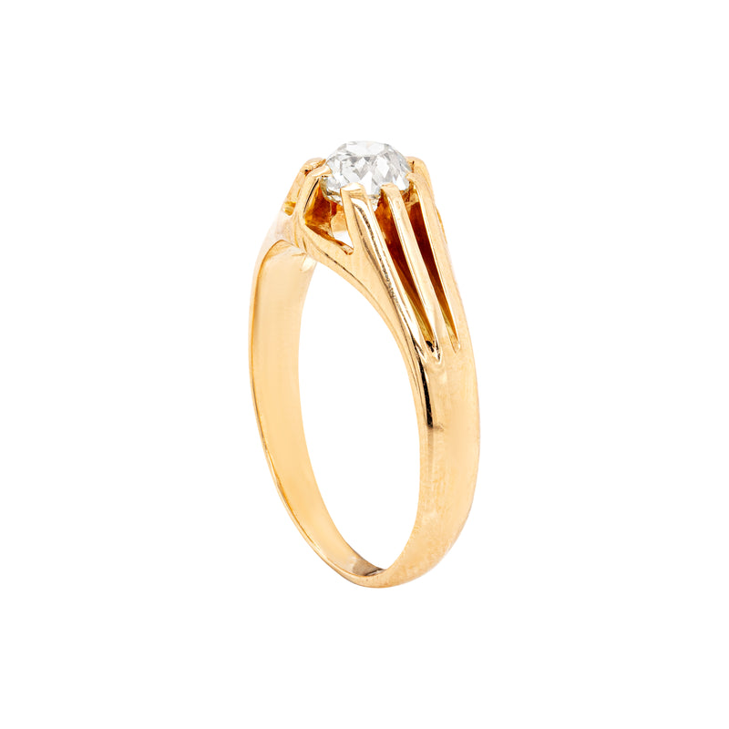 0.57 Carat Old Mine Cut Diamond 18 Carat Yellow Gold Gents Gypsy Ring