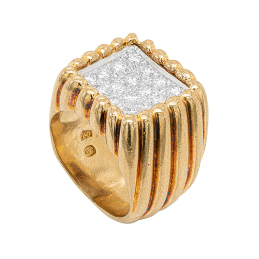 Diamond 18 Carat White and Yellow Gold Tablet Cluster Ring