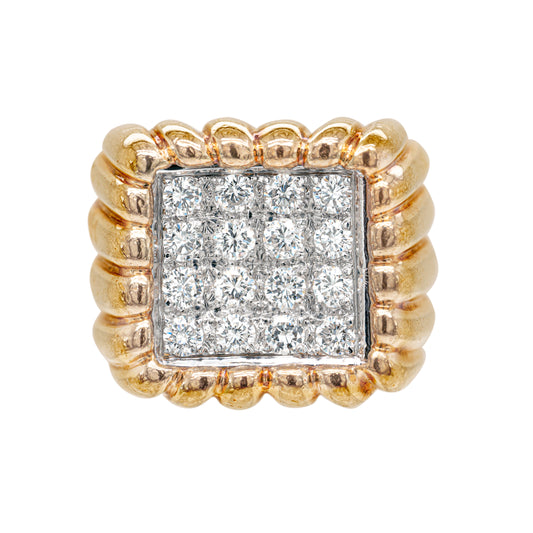 Diamond 18 Carat White and Yellow Gold Tablet Cluster Ring