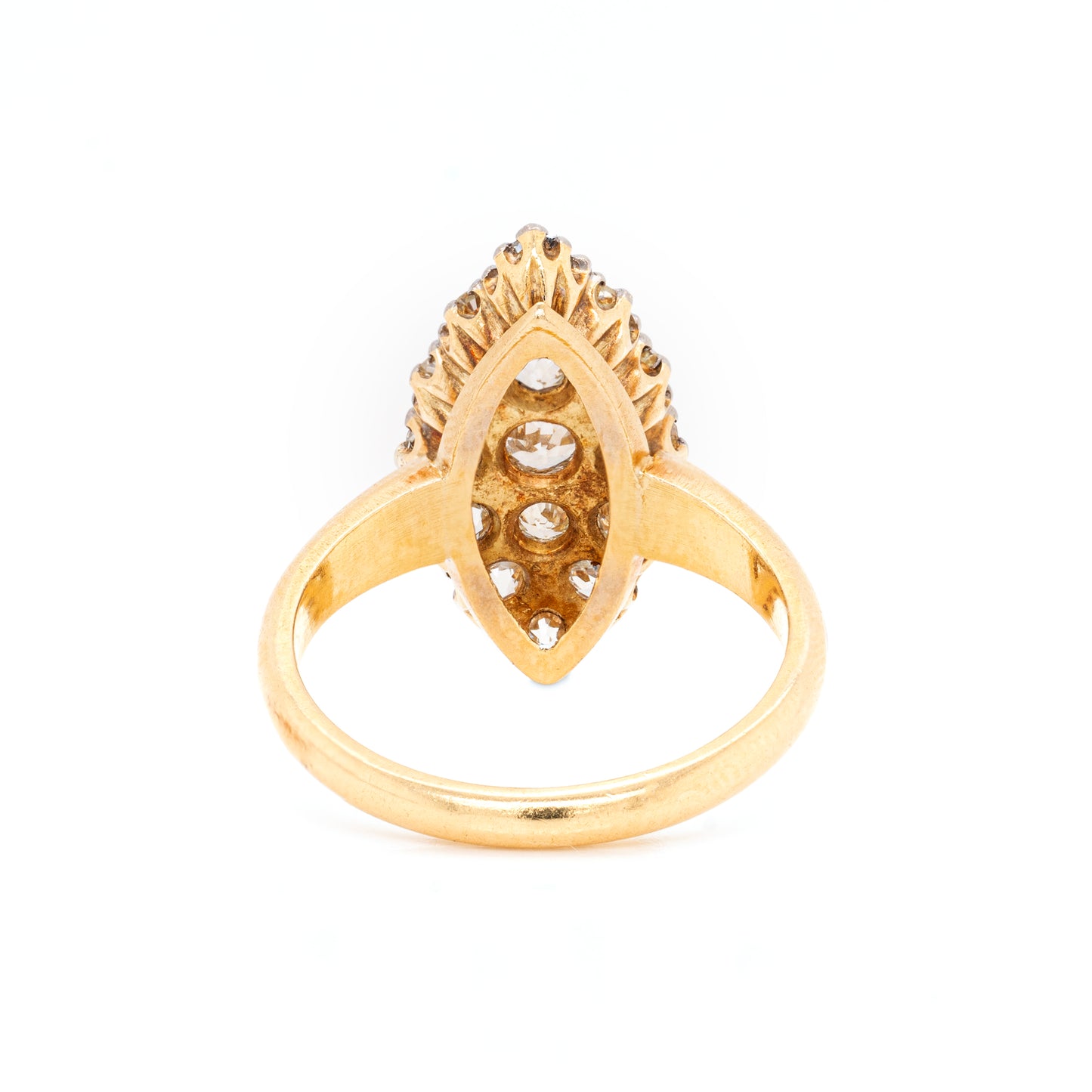 Old Cut Diamond Marquise 18 Carat Gold Cluster Ring