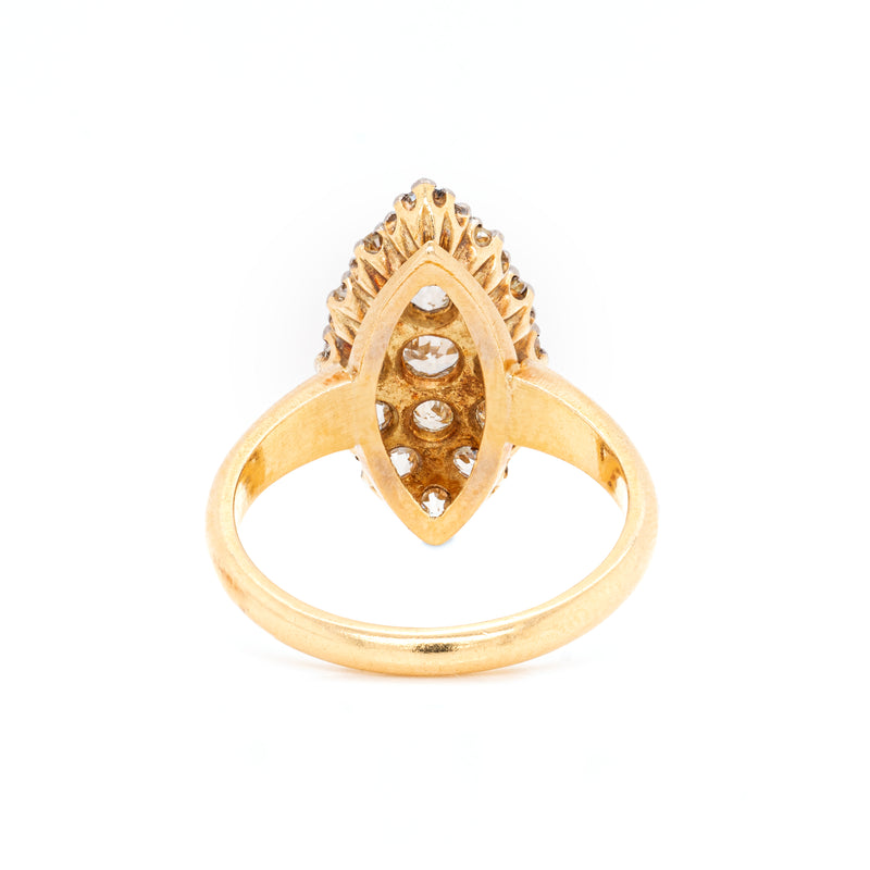 Old Cut Diamond Marquise 18 Carat Gold Cluster Ring