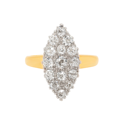 Old Cut Diamond Marquise 18 Carat Gold Cluster Ring