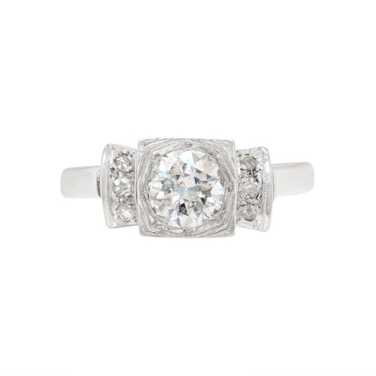 Vintage Art Deco Transitional Cut Diamond 18 Carat White Gold Engagement Ring