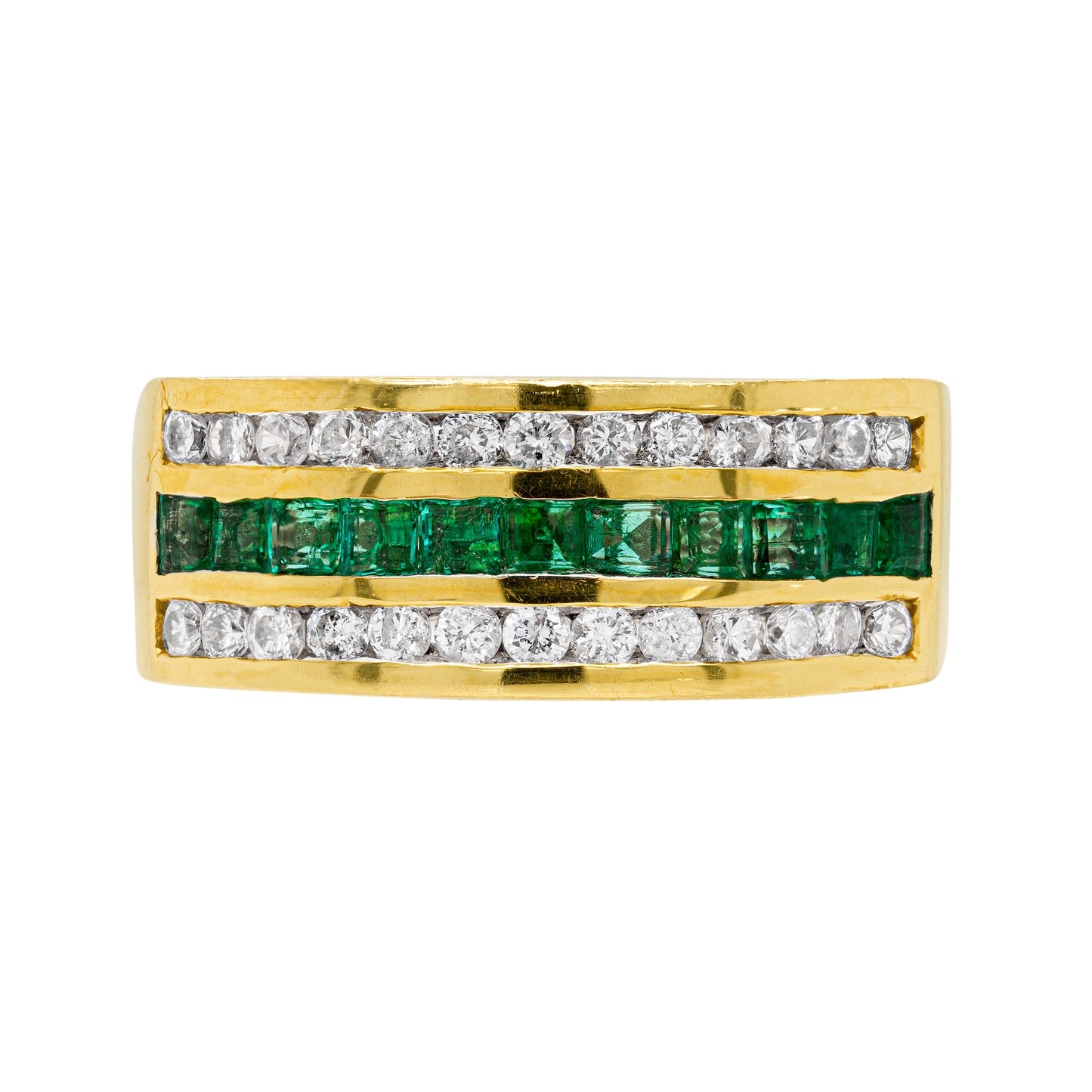 Emerald and Diamond 18 Carat Yellow Gold Half Eternity Band Ring