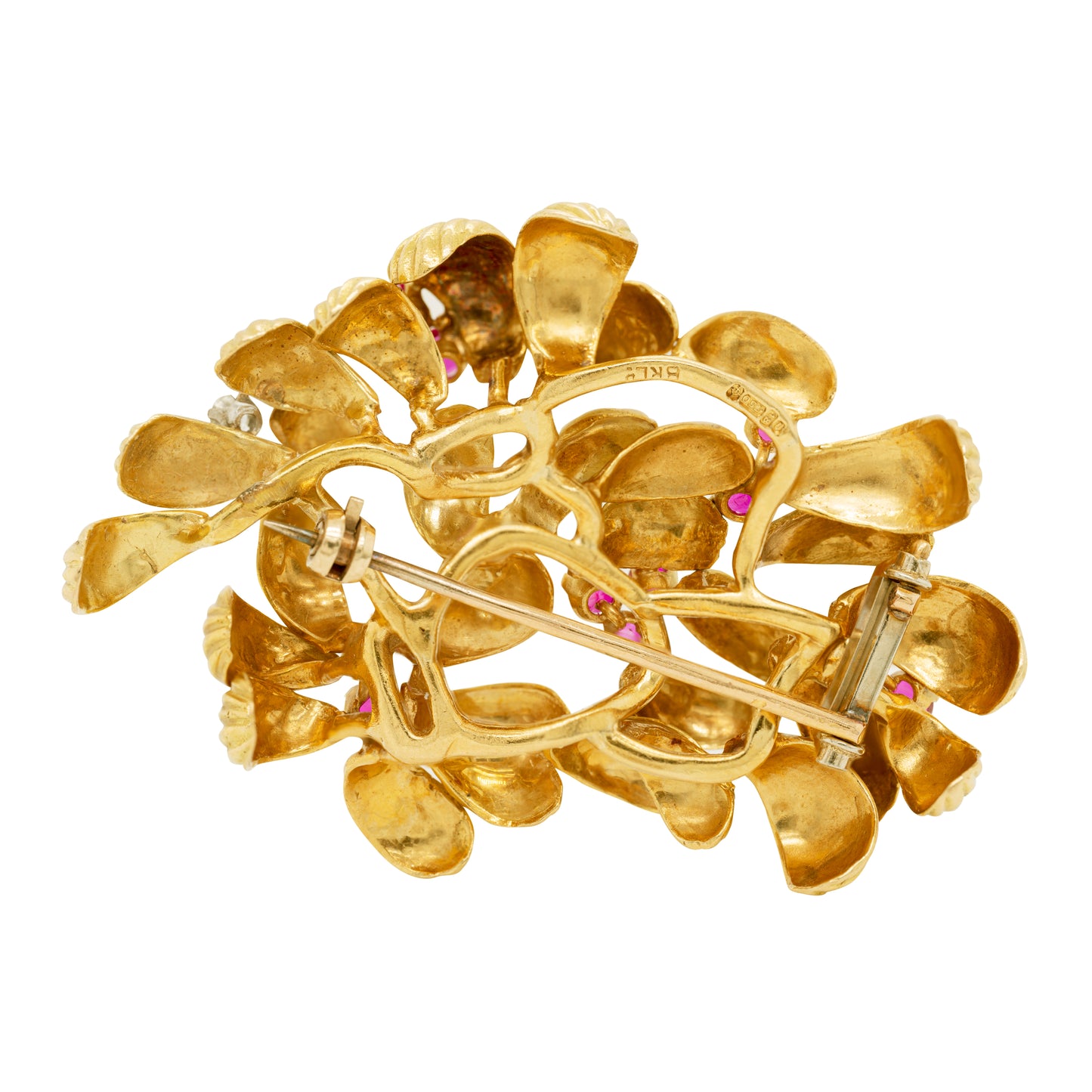 Vintage Ben Rosenfeld Ruby and Diamond 18 Carat Gold Foliate Brooch