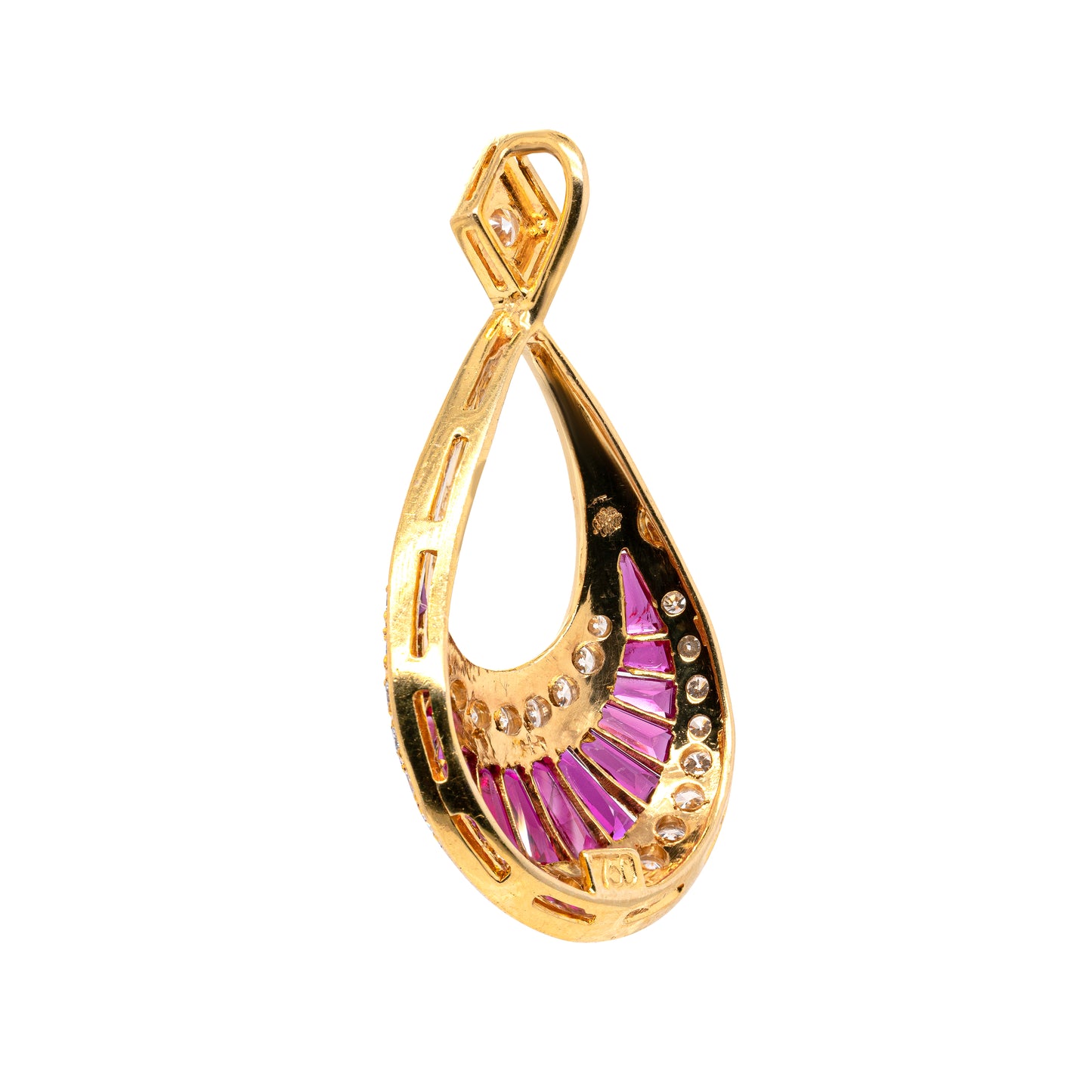 Ruby and Diamond 18 Carat Yellow Gold Earrings and Pendant Set