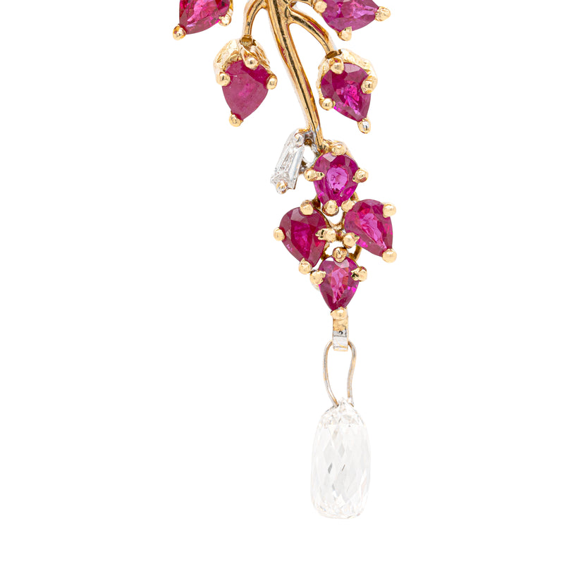 3.43ct Diamond and Ruby 18 Carat White & Yellow Gold Cascade Floral Pendant