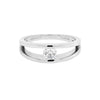 A  platinum engagement ring with a round brilliant cut diamond centerpiece, tension set design.