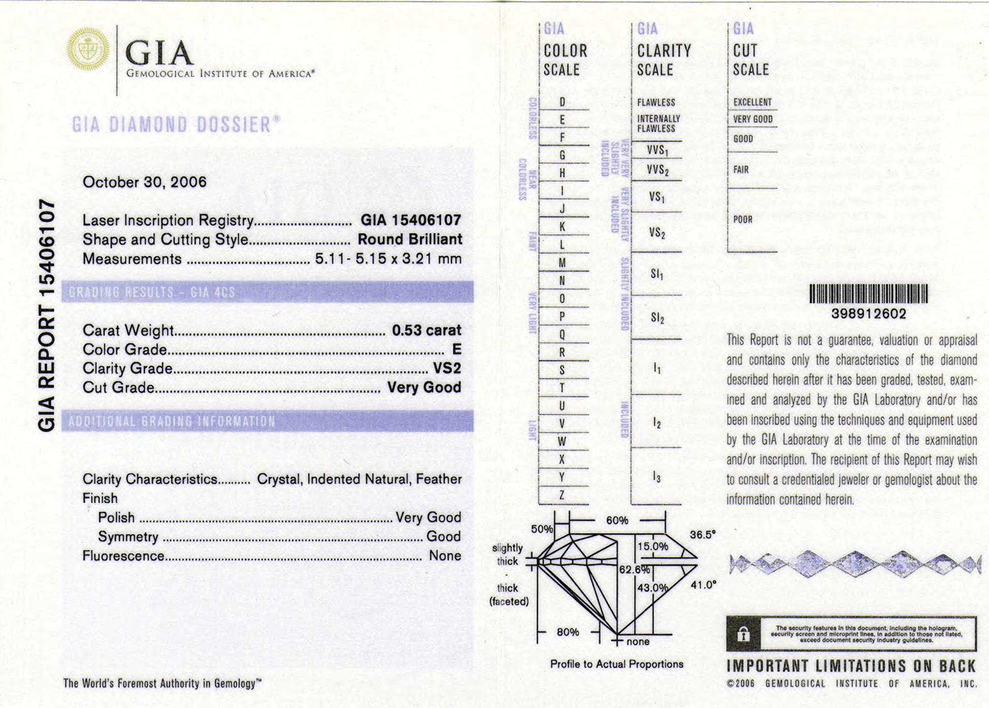 Gia certificate 0.53 carat diamond