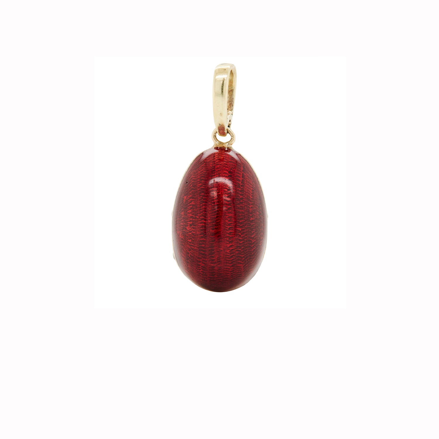 Vintage Guilloché Red Enamel and 14 Carat Yellow Gold Egg Charm